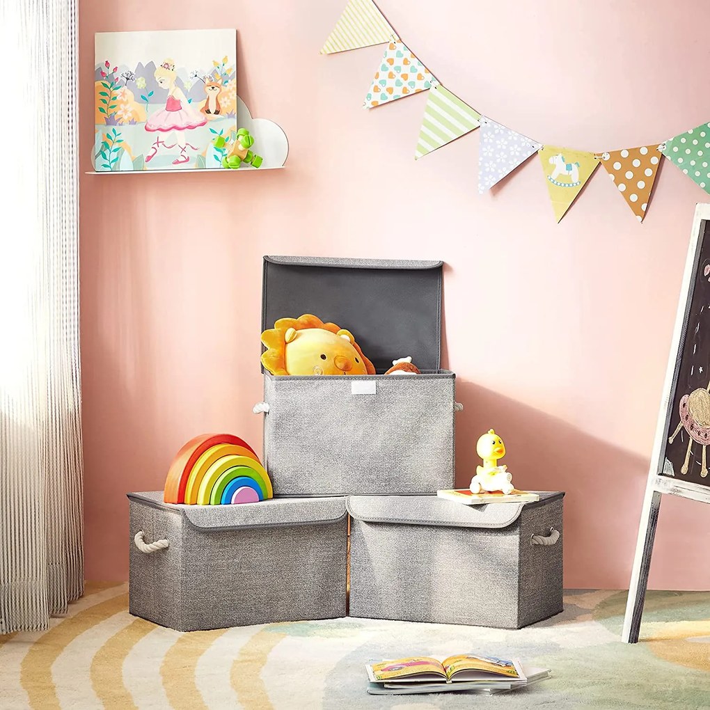 Tárolódobozok fedéllel 3 db-os szett, 38 x 25 x 25 cm, szürke