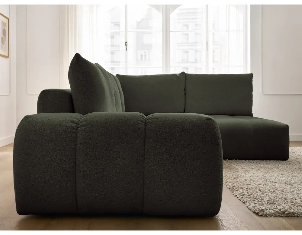 Zöld zsenília kinyitható-tárolóhelyes sarokkanapé (jobb oldali-L alakú) Everest – Bobochic Paris