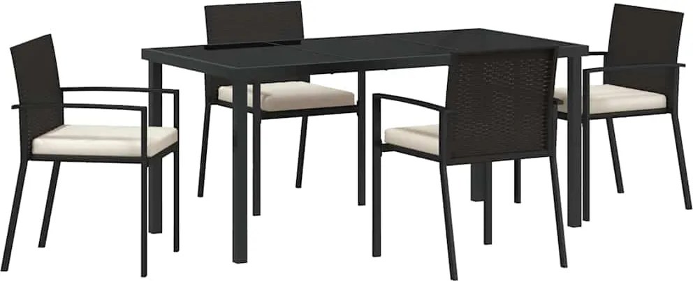 vidaXL Kert étkező szett 5 pcs Fekete Porszórt acél