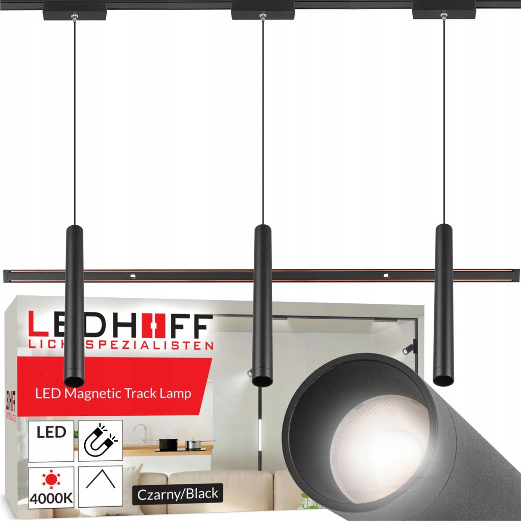 Mágneses sínvilágítás Sín 1m 3x Led függőlámpa Tuba fekete