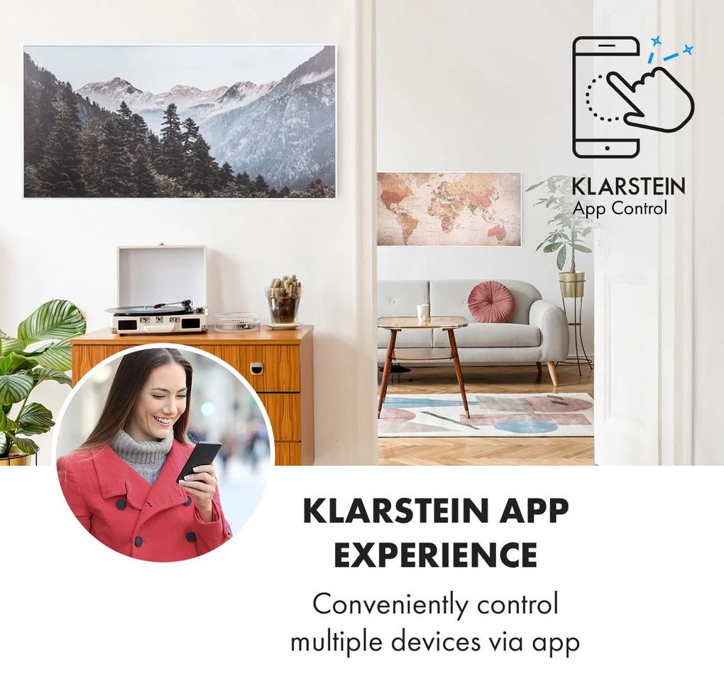 Klarstein Wonderwall Air Art Smart, infravörös hősugárzó, 120 x 60 cm, 700 W, alkalmazás, hegyek