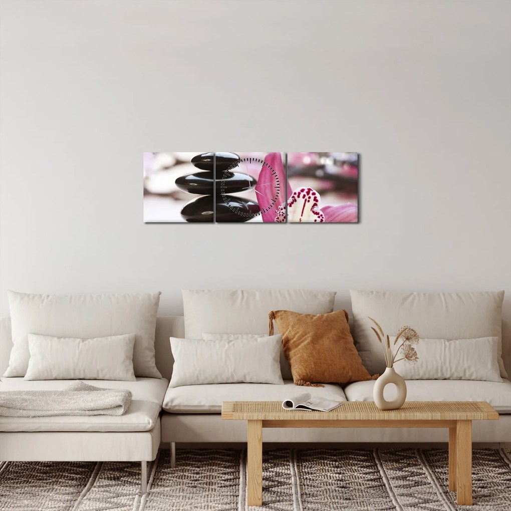 Masszázs kövek és orchideák képe (órával) (90x30 cm)