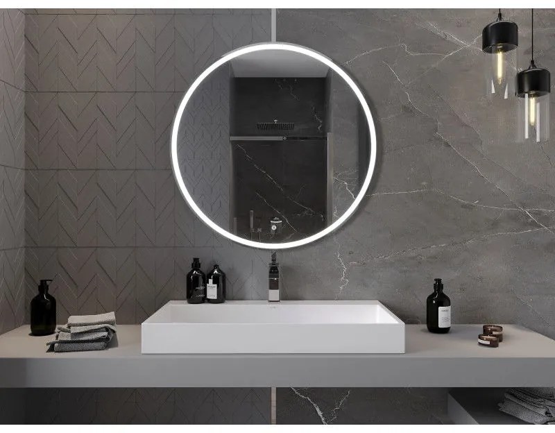 Mexen Gobi, LED kör alakú fürdoszobai tükör háttérvilágítással 90 cm, 6000K, páramentes, 9801-090-090-611-00