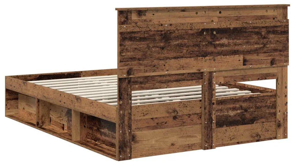 vidaXL Ágykeret fejtámlával Öreg fa 150 x 200 cm Tömör fenyőfa