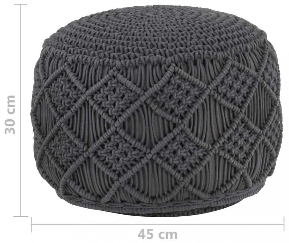 antracitszürke kézzel készült makramé pamutpuff 45 x 30 cm