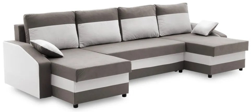 Sparta sarokkanapé, 1 ágyneműtartóval, szövet anyag, univerzális oldal, hab töltet, szürke - fehér