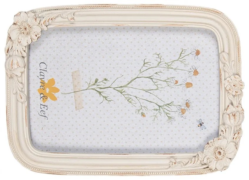Antikolt bézs virág díszes vintage képkeret 10x15 cm