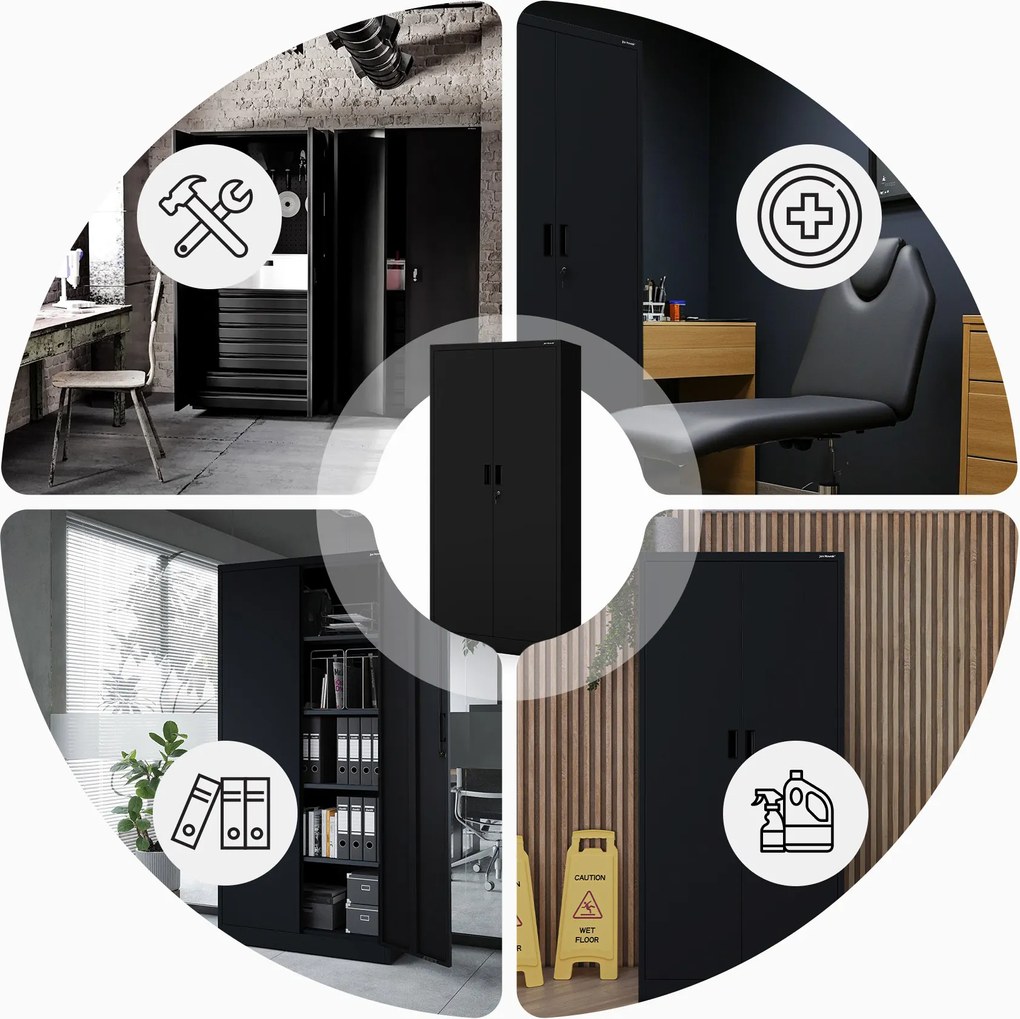 Fekete JAN Compact fémszekrény 1750 x 800 x 400 mm