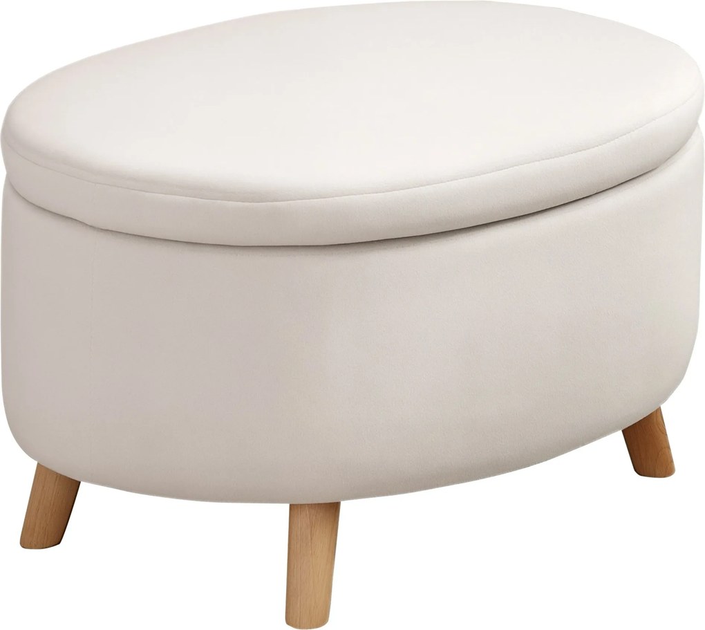 HOMCOM Tárolós Ottoman, Ovális Ottoman Fedéllel, Ágy Ottoman Velúr Hatással, Előszobába, Hálószobába, Nappaliba, Fa Lábbal 71 x 51.5 x 42 cm Beige | A