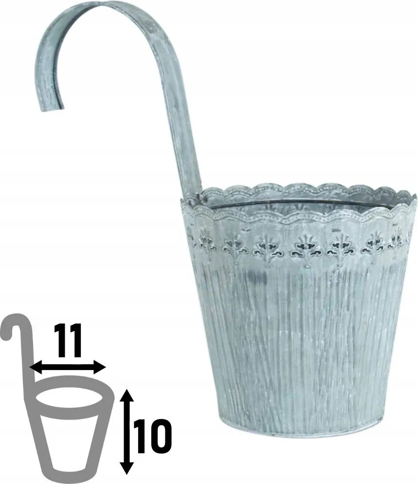 Nyra Függő kaspó erkélyre, korlátok 10 x ⌀11 cm fehér antik