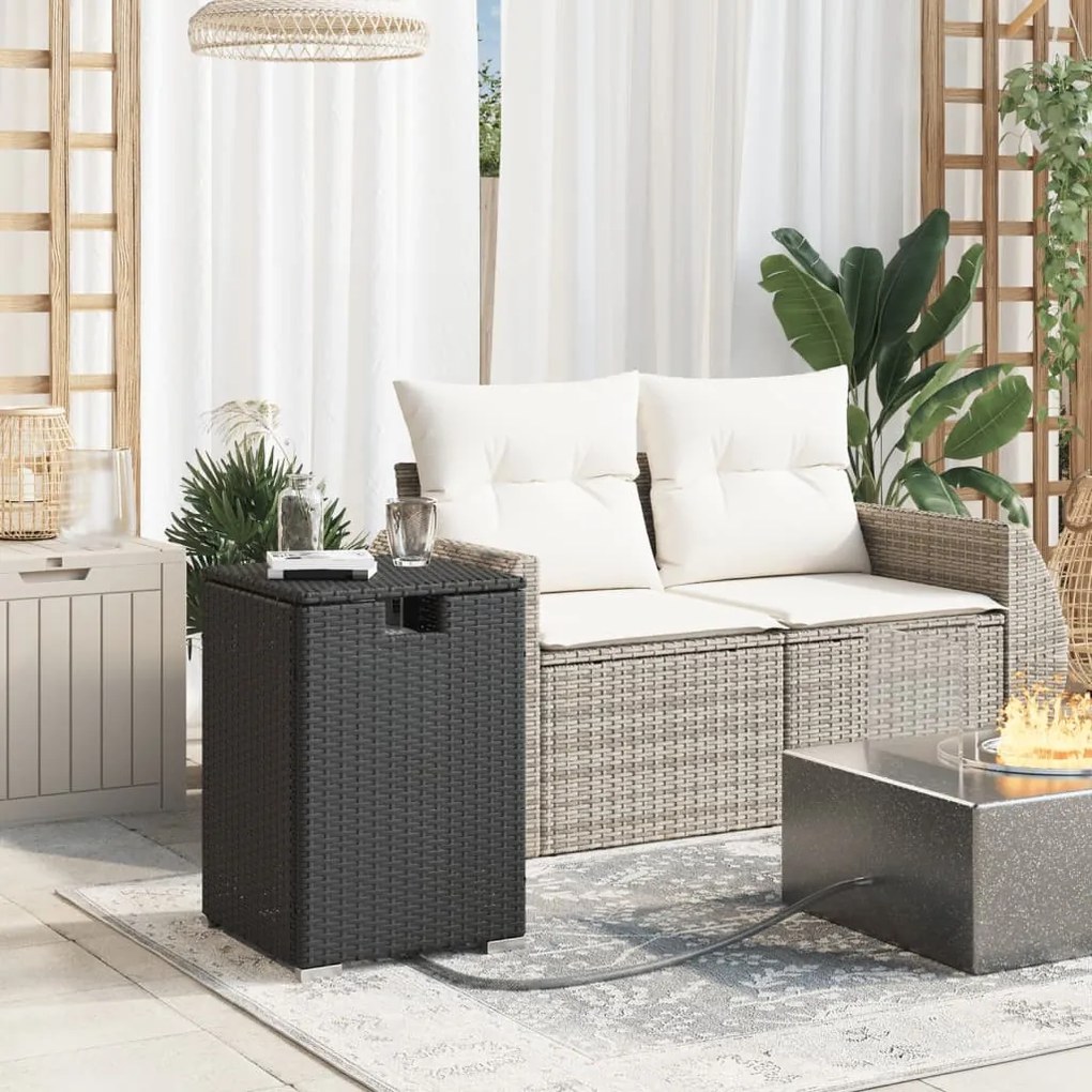 Fekete polyrattan propántartály borító asztal 40 x 40 x 60 cm