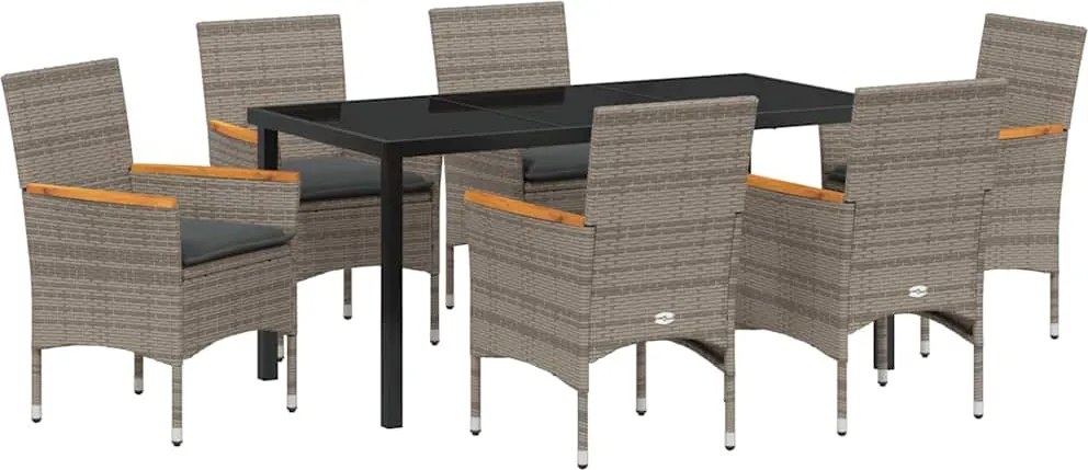 vidaXL Kert étkező szett párnával 7 pcs Szürke polirattan