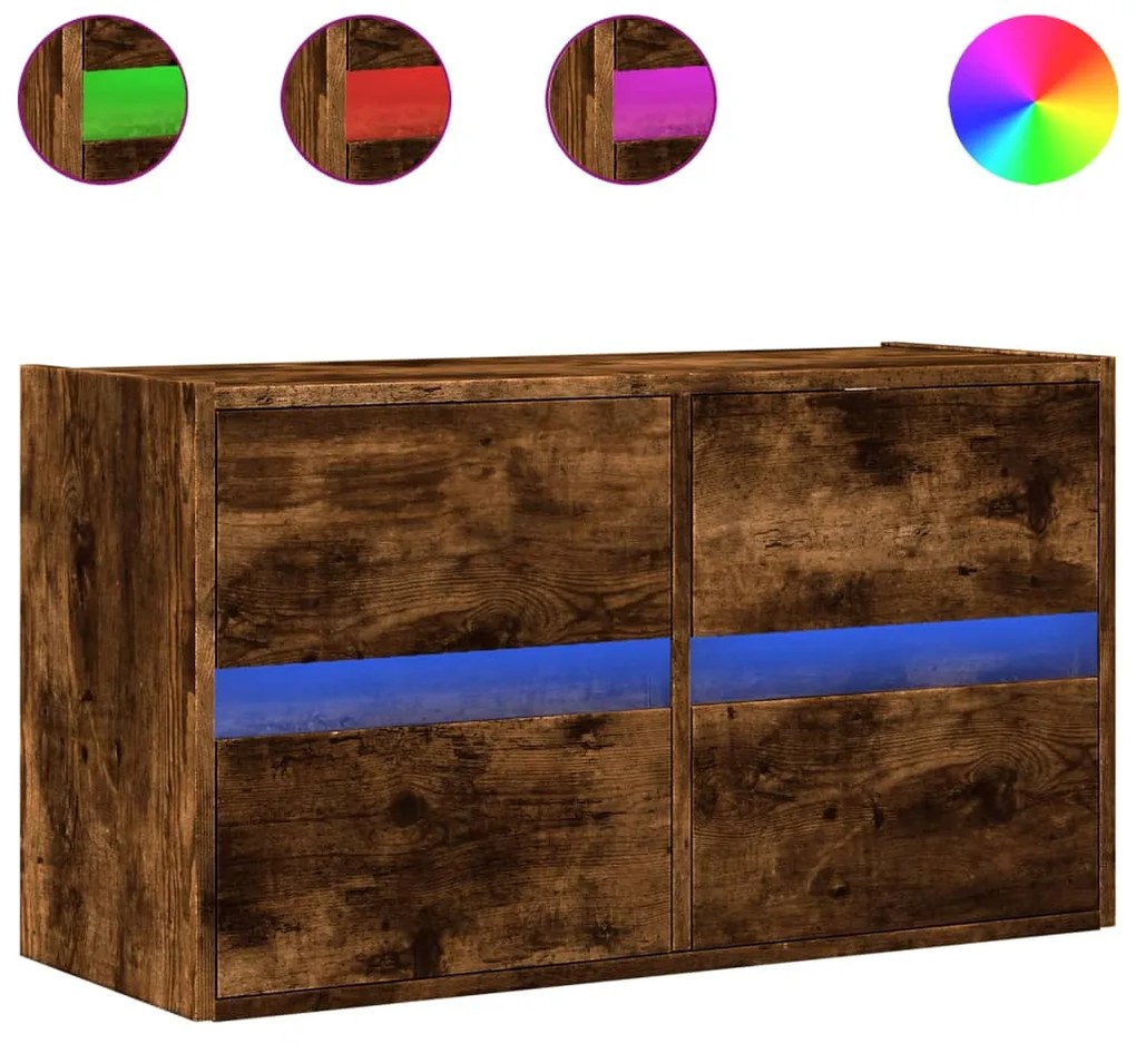 füstös tölgy színű fali TV-szekrény LED-ekkel 80x31x45 cm