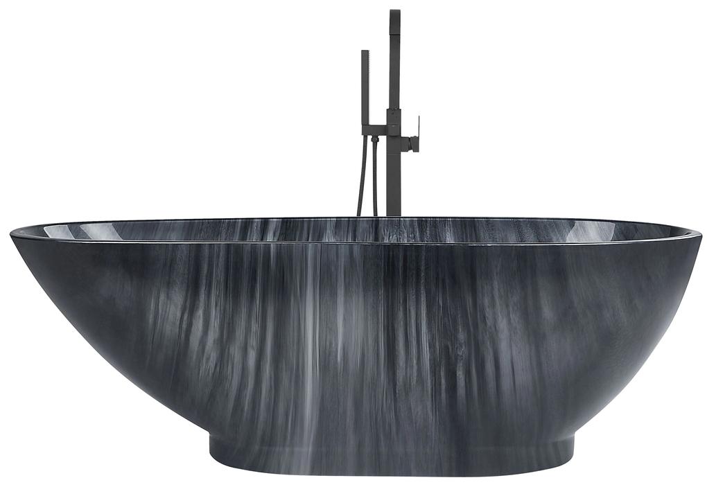 Fekete márványhatású szabadon álló fürdőkád 170 x 80 cm RIOJA Beliani