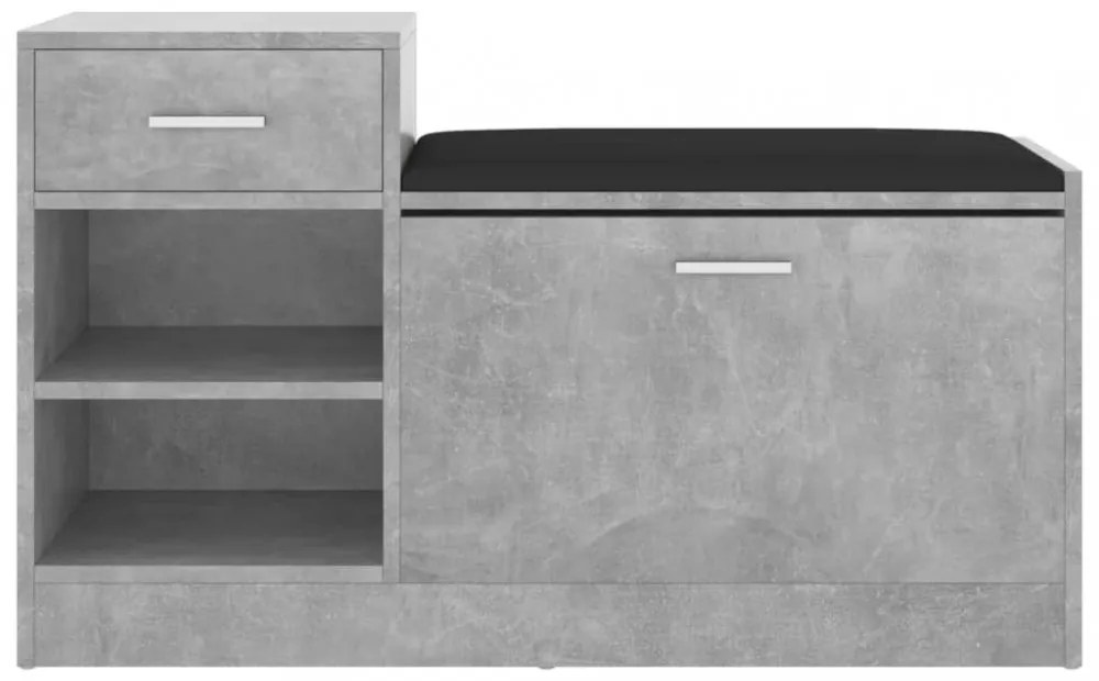 betonszürke szerelt fa cipőtároló pad 94,5 x 31 x 57 cm