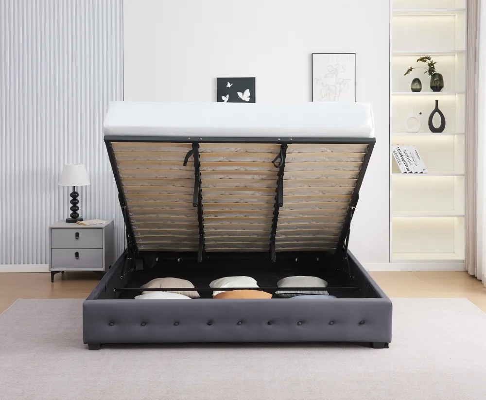 Ágy tárhellyel, 160x200, szürke, MINDY