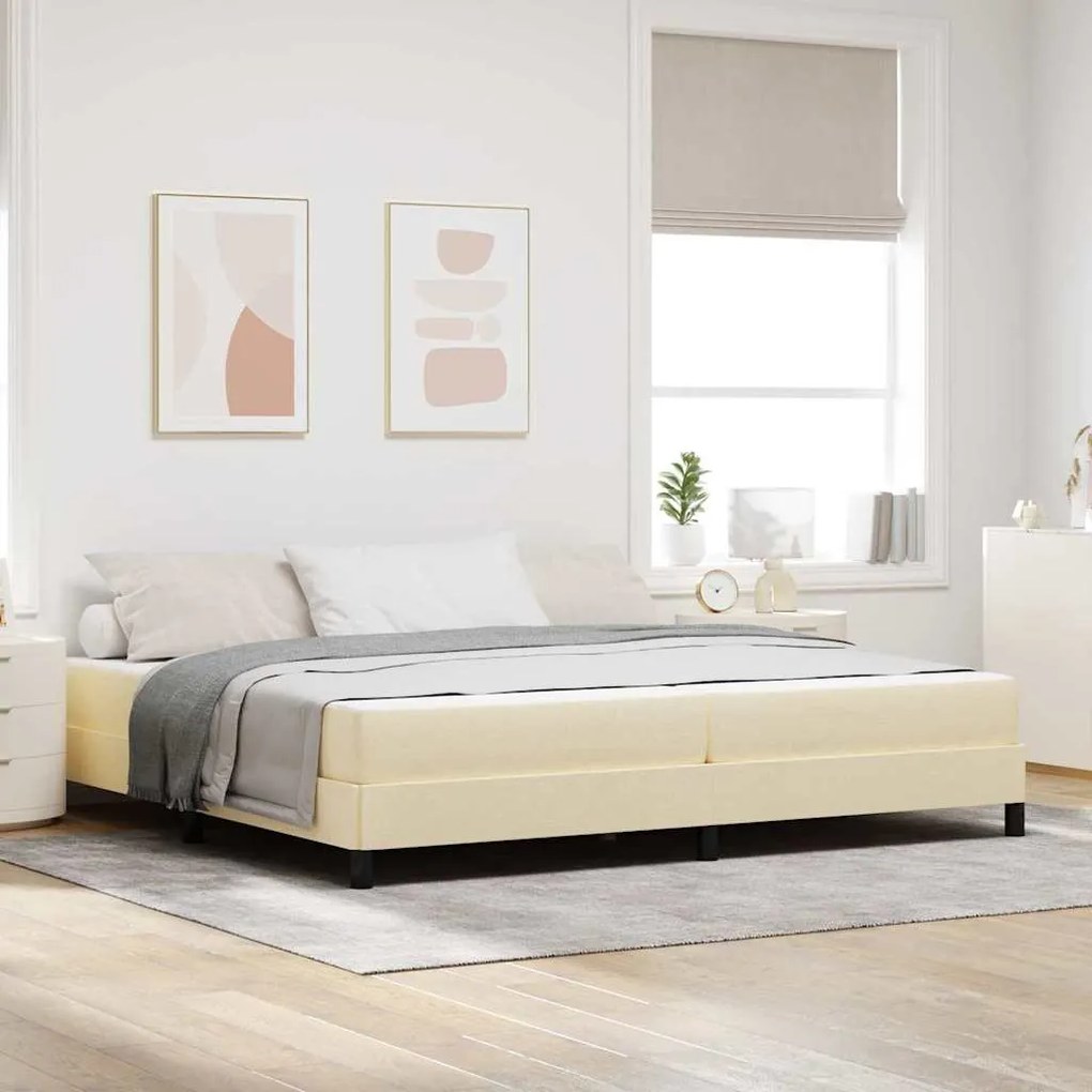 Boxrugós ágy matracmal Krém 200 x 200 cm szövet