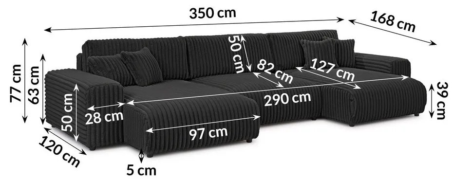 Sötétszürke kordbársony kinyitható-tárolóhelyes (U alakú) sarokkanapé Sarina – Ropez