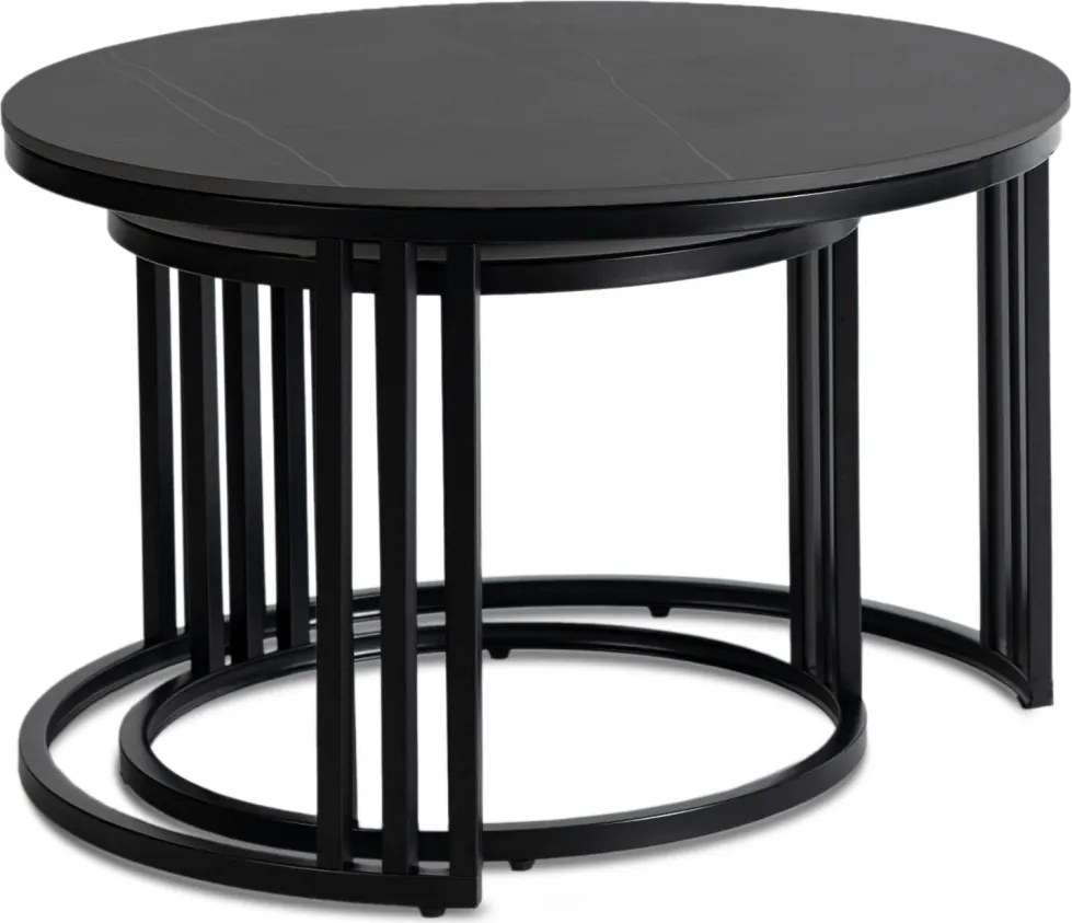 Zestaw Stolików JERRY Czarny márvány/Czarny