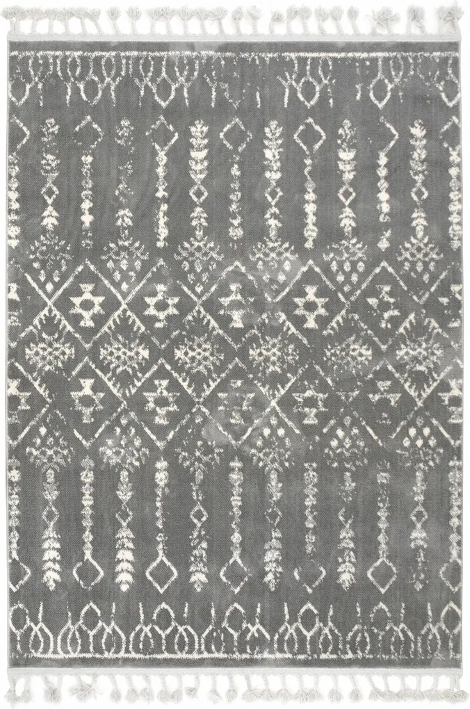 120x170 cm Puha Rombusz Szőnyeg Szürke Krémszínű Etno