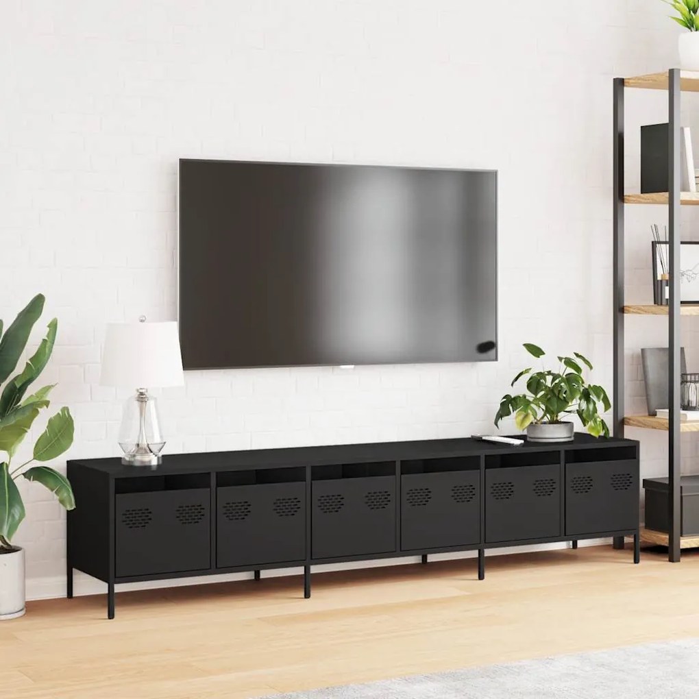 fekete hidegen hengerelt acél TV-szekrény 202 x 39 x 43,5 cm