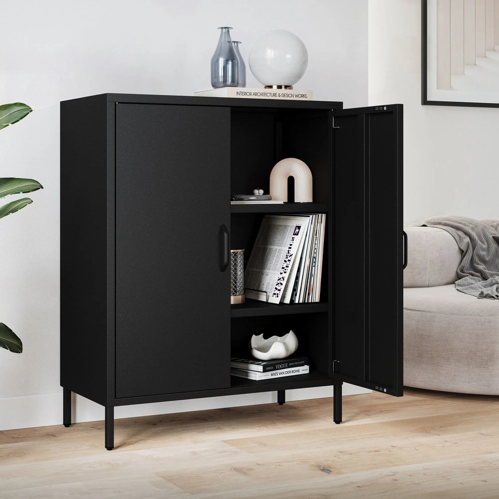Fekete polcos fém szekrény lábakon – VITO Modern 800 x 1015 x 400 mm