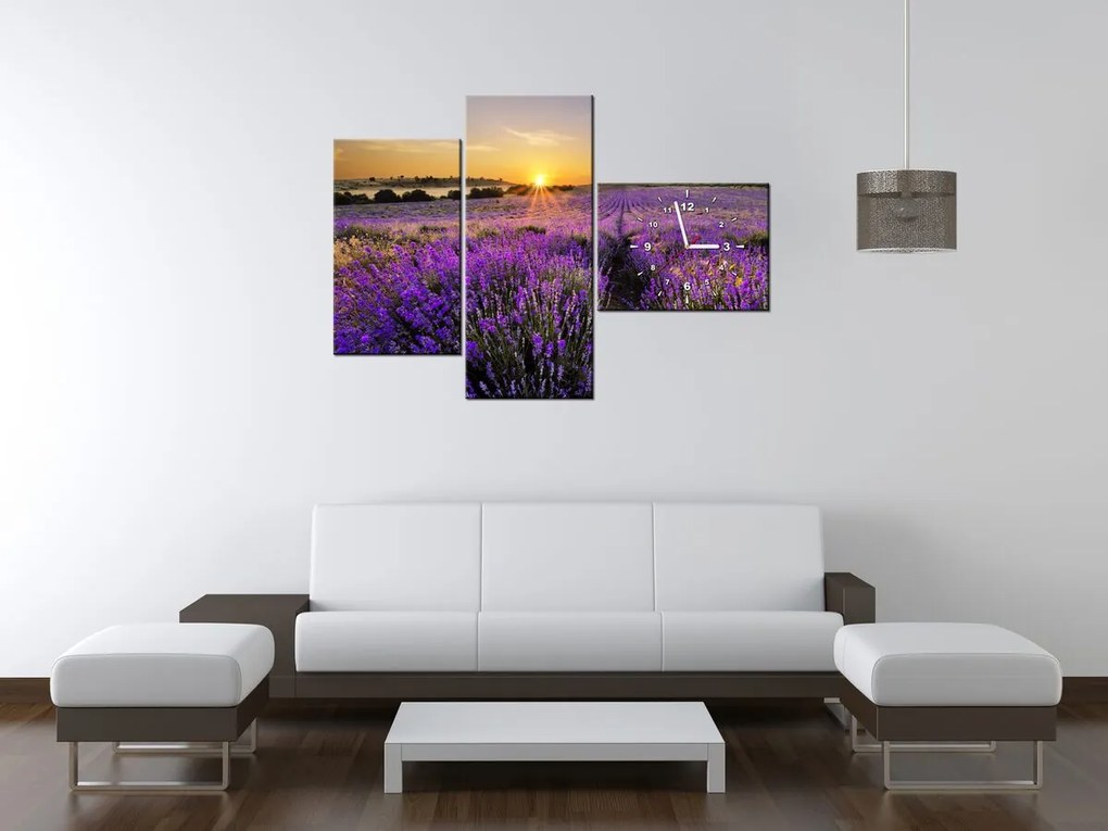 Gario Órás falikép Levendulamezo - 3 részes Méret: 90 x 70 cm