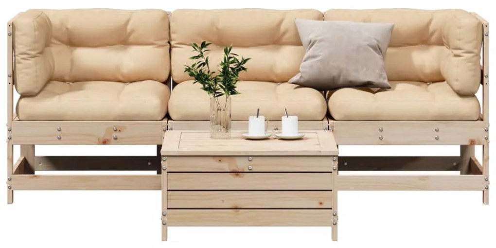 vidaXL 4 részes tömör fenyőfa kerti ülőgarnitúra párnákkal