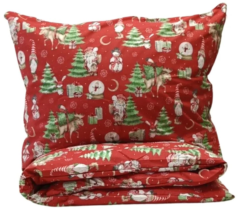 Karácsonyi Mikulás mintás pamut ágyneműhuzat TiaHome - 1x Párna 90x70cm, 1x Paplan 140x200cm