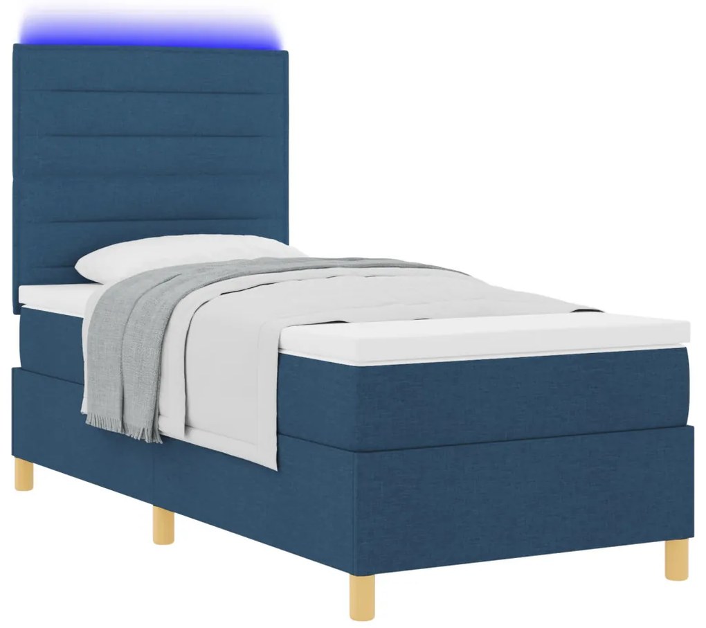 Box Spring Ágy matraccal & LED Kék 100x200 cm Szövet