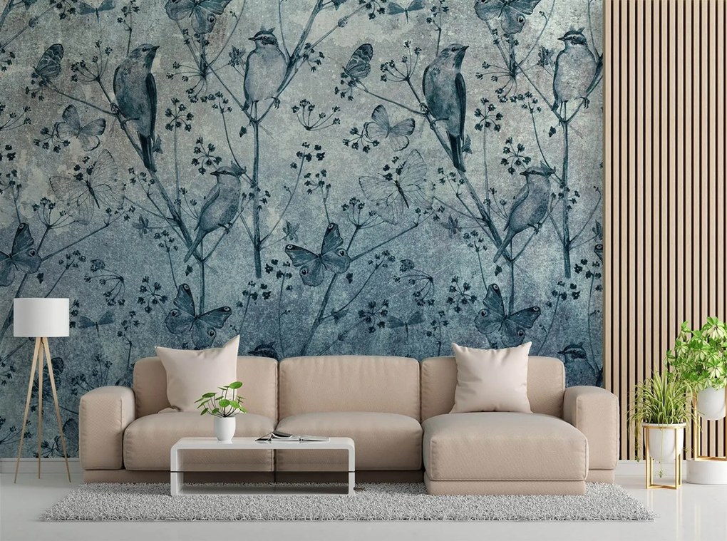 Gario Fotótapéta Madarak és pillangók a falon Anyag: Vlies, Méret: 350 x 245 cm