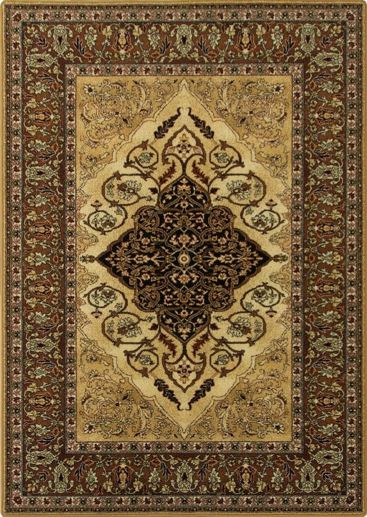 Gyapjú Szőnyeg Nappaliba Klasszikus Isfahan Leyla Borostyán Rozetta 200x300 cm