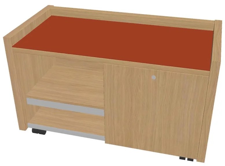 Verno mobil konténer 100 x 50 cm üveggel, bal, világos tölgy / narancs