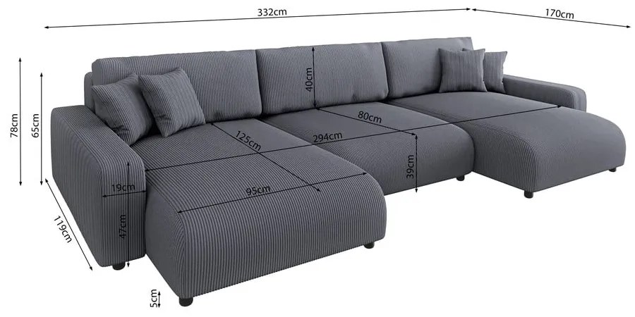 Sötétszürke kordbársony kinyitható tárolóhelyes sarokkanapé Sara – Ropez