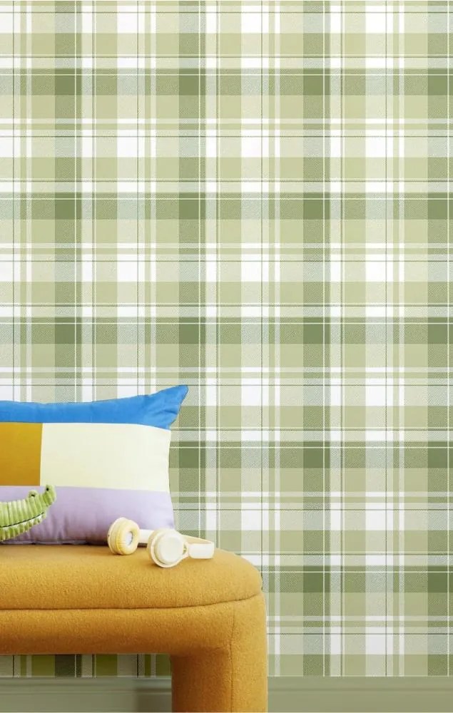 Parato Cristiana Masi Momi Tartan fehér-zöld kockás vlies tapéta – 4490