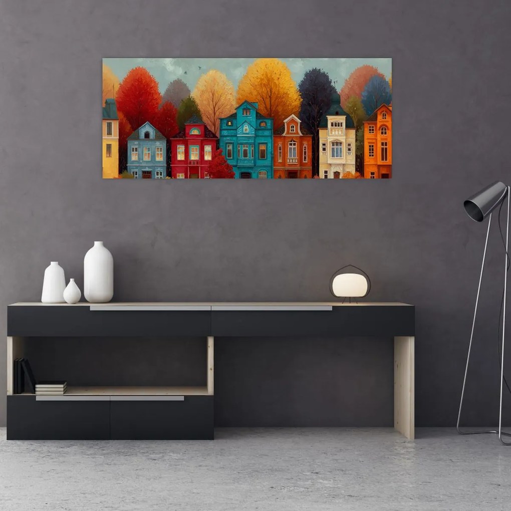 Kép - Festett őszi város (120x50 cm)