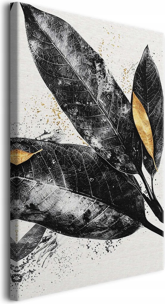 Modern nagy fekete-fehér vászonkép a nappaliba Arany levél csillogás