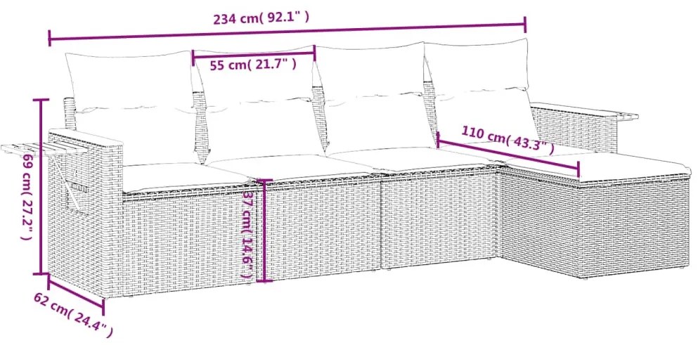 5 részes szürke polyrattan kerti ülőgarnitúra párnákkal