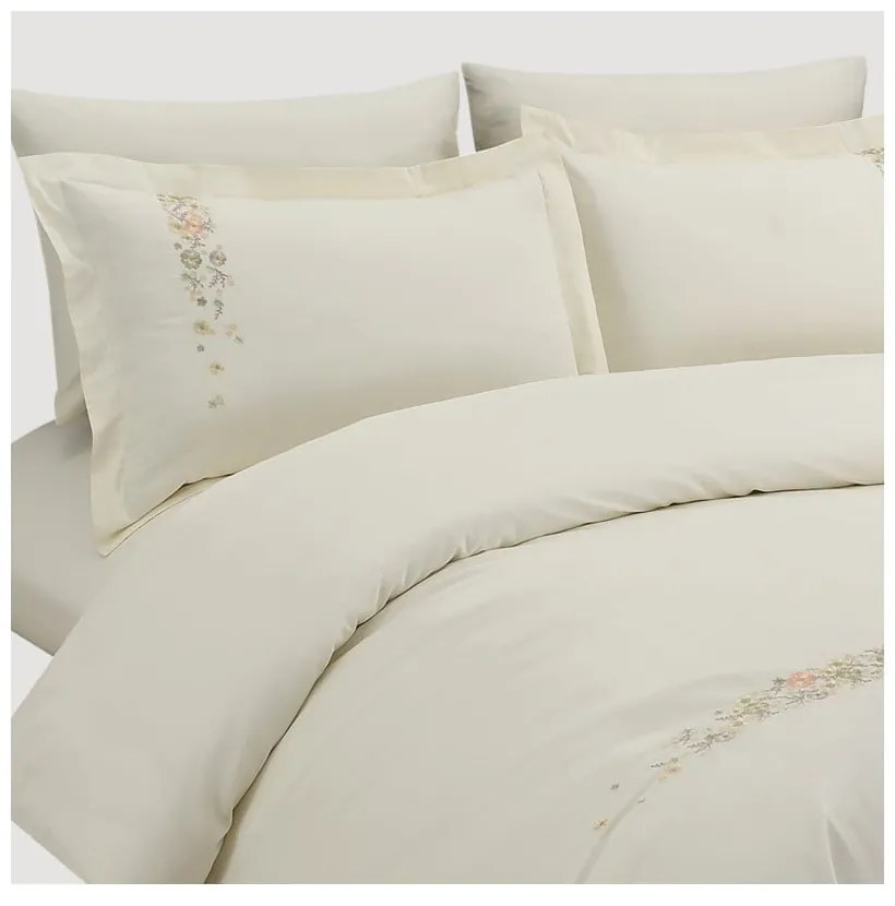 Krémszínű hatrészes egyszemélyes pamut-szatén ágyneműhuzat lepedővel 140x200 cm Maison Bloom – Mila Home Luxury