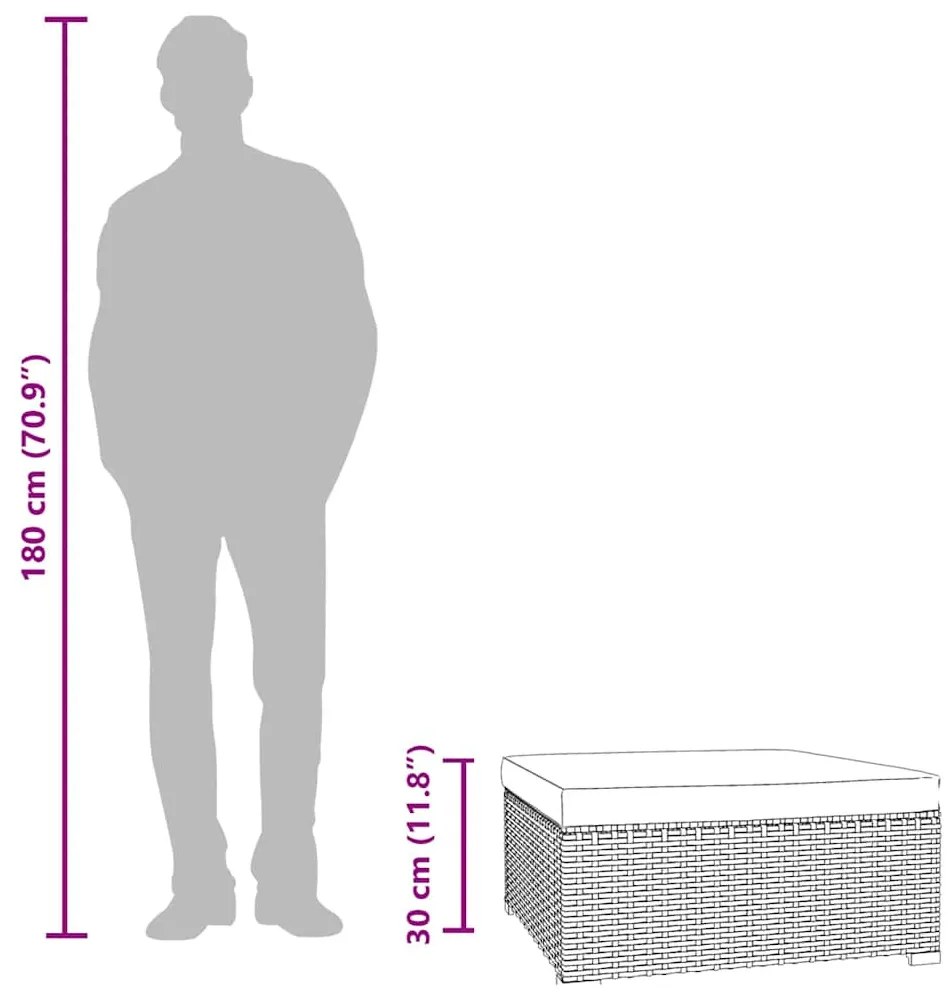 barna polyrattan kerti lábtartó párnával 70 x 70 x 30 cm