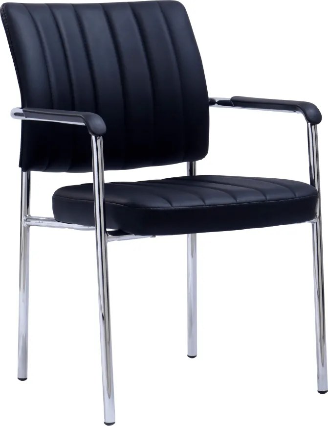 Tárgyalószék, fekete ekobőr/króm, FLORIN