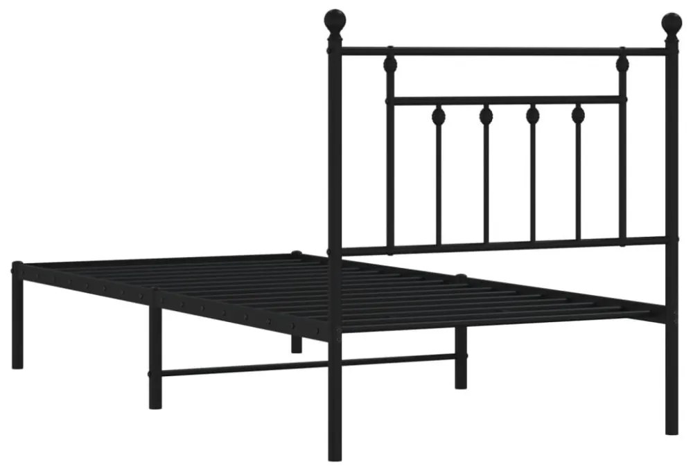 fekete fém ágykeret fejtámlával 90 x 200 cm