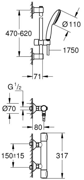 GROHE 34800001 - Termosztátos zuhanycsaptelep PRECISION FLOW 600 mm króm