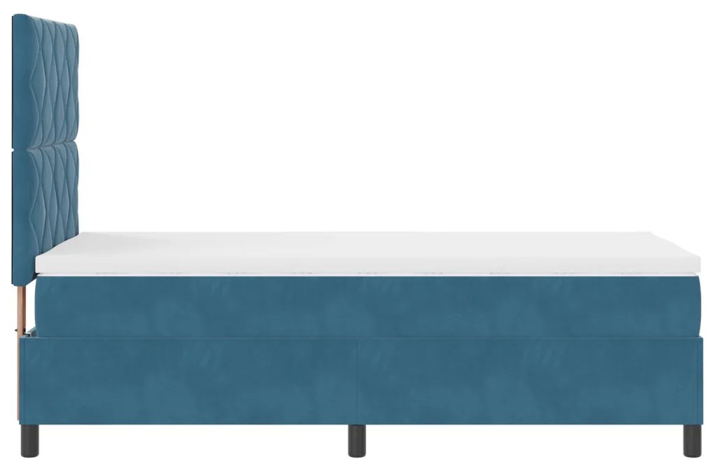 Boxspring Ágy Mattal & LED Sötétkék 90x200 cm Bársony