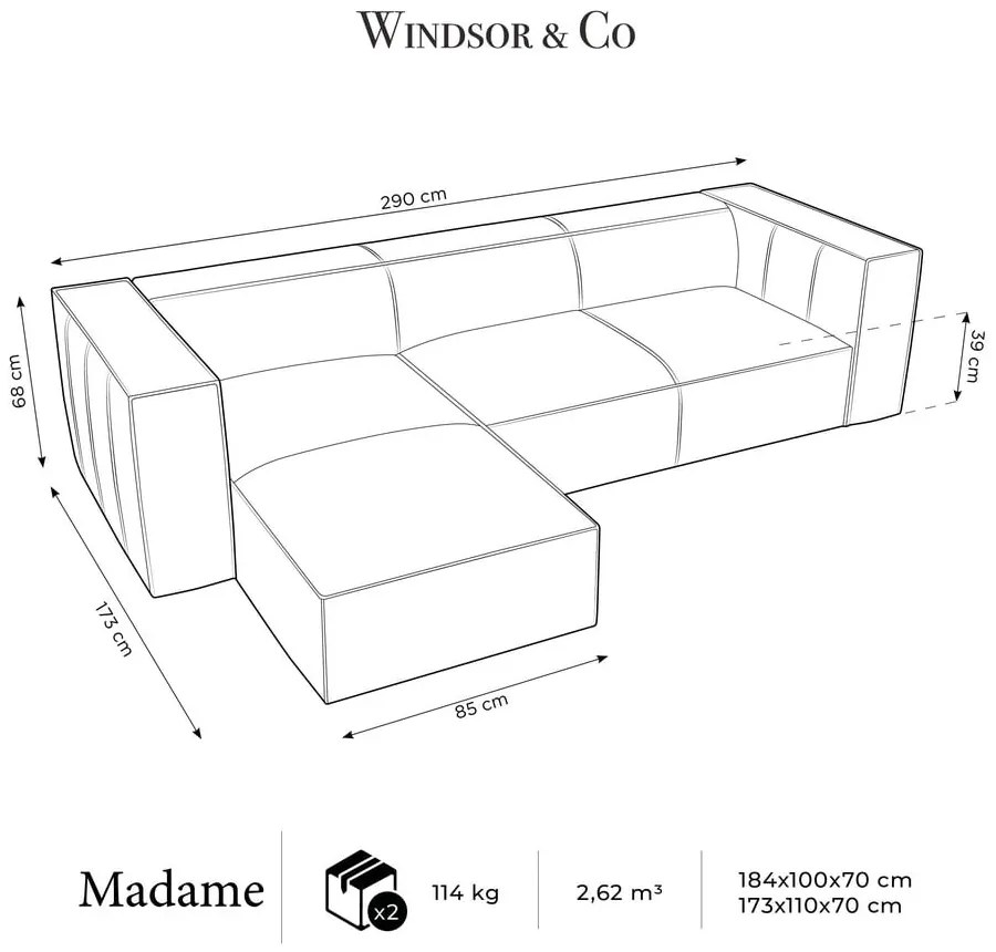 Sötétkék bőr sarokkanapé (bal oldali) Madame – Windsor &amp; Co Sofas