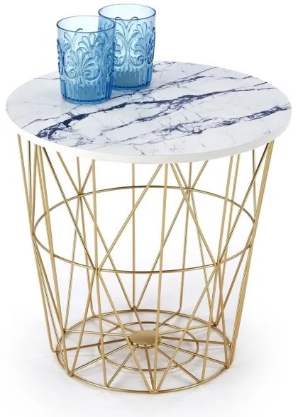 Kávésasztal HARISSA 41x42 cm arany/fehér márvány dekoráció