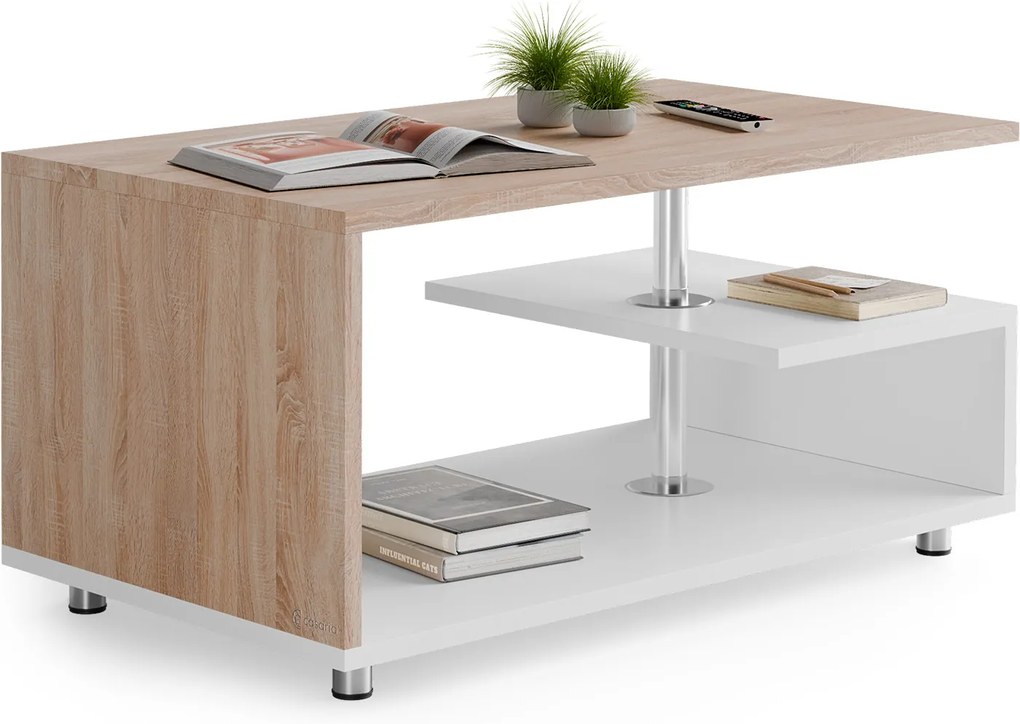 Casaria® Orlando dohányzóasztal 95x55x50 cm - fehér/tölgyfa