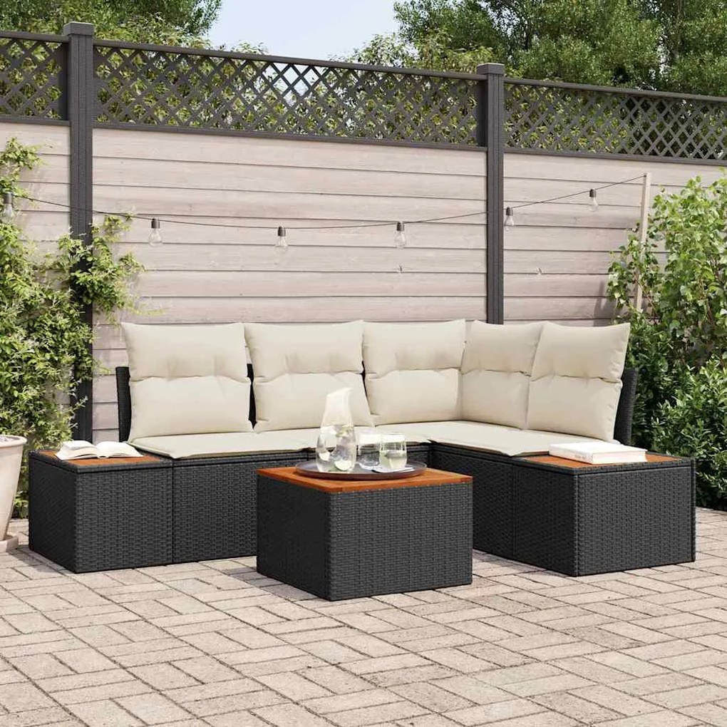 Kerti Kanapé Szett 5 pcs Fekete és krémszínű 209 x 154 x 85 cm