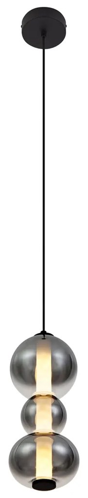 Art Deco függőlámpa fekete füstös és átlátszó üveggel, 3 égős, LED-del - Lizzy