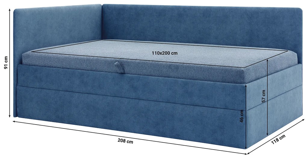Egyszemélyes ágy 110 cm Optoman (kék) (ágyráccsal és matraccal) (tárolóhellyel). 1098580